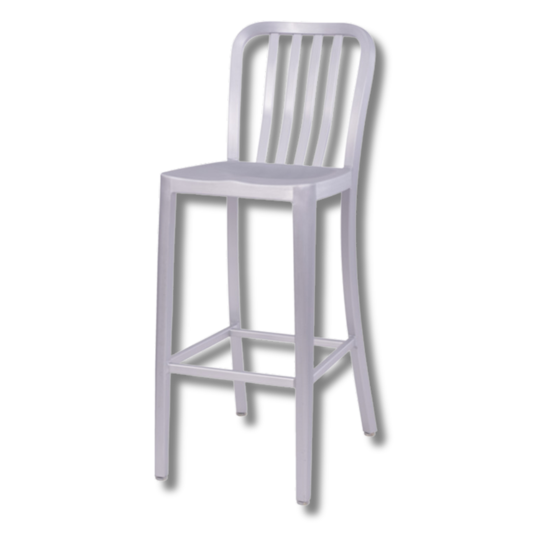 A tall dining chair with white vertical slats and a light wood finish.